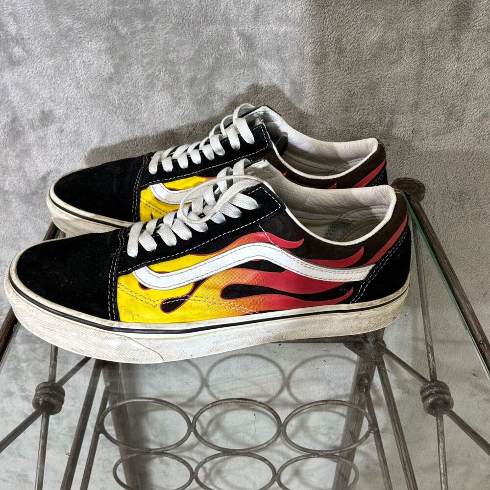 VANS OFF THE WALL FLAME Black Suede OLD SKOOL Size US M8.5 L 10